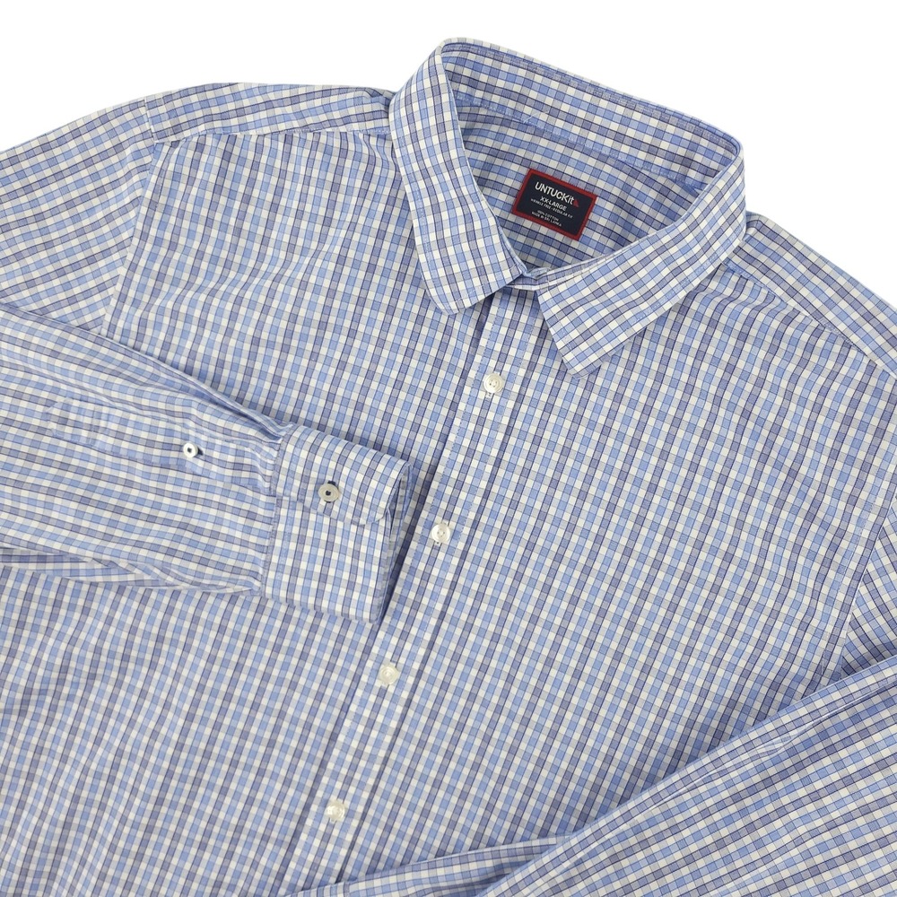 UNTUCKit Durif WF Shirt Mens 2XL Blue Check Long Sleeve Button Up Wrinkle Free